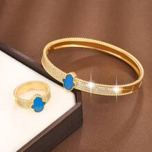 1pc Bracelet & 1pc Ring/ Set Fashionable Geometric Design Copper Setting Cubic Zirconia Women's Jewelry - Bracelet + Ring Set - View 13