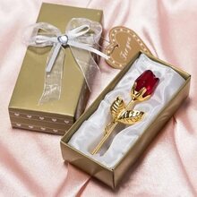Purple Flower Crystal Glass Rose With Gold Stem - Valentine's Day Gift - Goldenrod Purple Flower - View 3