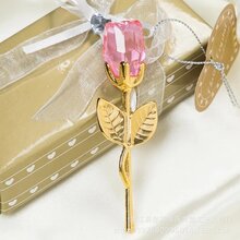 Purple Flower Crystal Glass Rose With Gold Stem - Valentine's Day Gift - Goldenrod Purple Flower - View 4