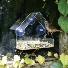 1 Pc Window Bird Feeder Outside Clear Acrylic Hanging Bird Feeders With Suction Cup Pet Supplies Transparent Wall-Mounted Bird Cage