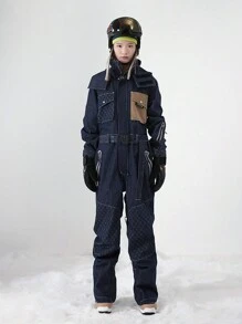 男女牛仔滑雪服纳米级防水防风防污弹力耐磨透气加厚保暖适合户外滑雪滑雪服 - 藍色 - 查看 9