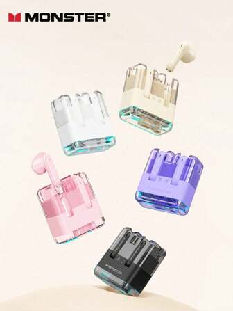 Monster Xkt12 被动式防噪入耳式无线耳机，超长续航，专为运动、跑步、低延迟游戏模式、Hifi 音乐和免提通话而设计，内置麦克风