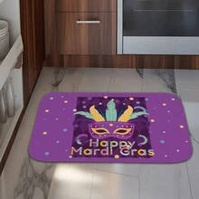 1pc Carnival Mask Pattern Crystal Velvet Mat, 60*40cm/23.6*15.7inch, Water Absorbent And Non-Slip, For Bathroom, Kitchen, Living Room, And Bedroom Decoration - Multicolor - View 5