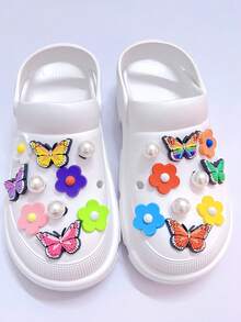 20入組pvc軟橡膠多種顏色蝴蝶、花朵、珍珠diy時尚鞋墊,可拆卸鞋配件 - 彩色 - 查看 1