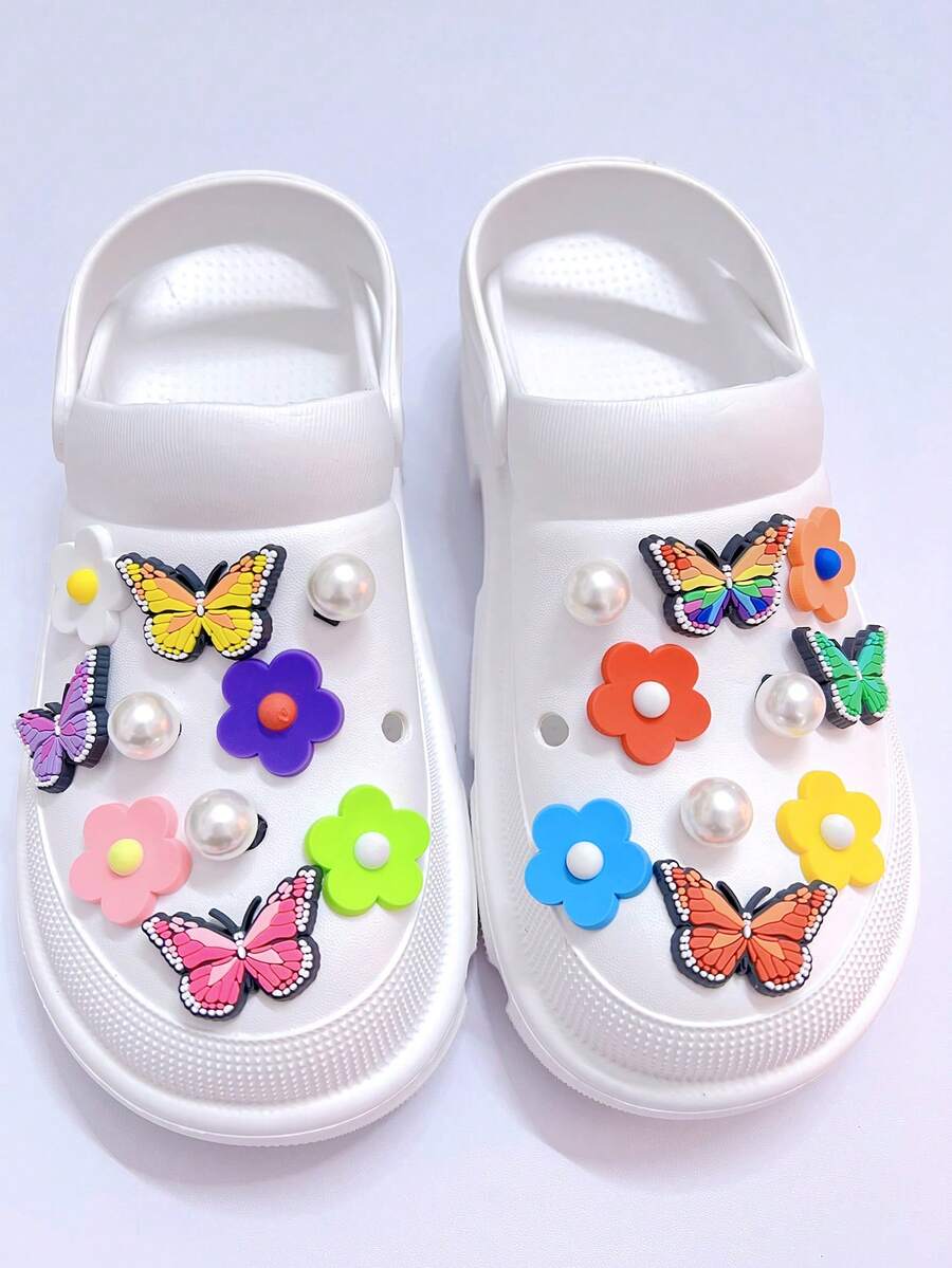 20入組pvc軟橡膠多種顏色蝴蝶、花朵、珍珠diy時尚鞋墊,可拆卸鞋配件 - 彩色 - 查看 1