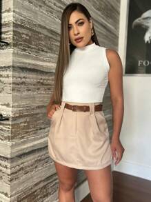 Women Shorts - 米色 - 查看 3