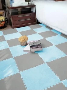 12pcs Bedroom Bedside Full Coverage Rug, Customizeable Interlocking Floor Mat, Suitable For Window Sill & Tatami, 12*12in - Light Grey - View 3