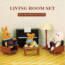 Dollhouse Miniature Living Room Furniture Set With Simulated Sofa, Piano, Tea Set And Dessert Scene Model, Family Toy Decorative Ornament Gift - Piano - View 2