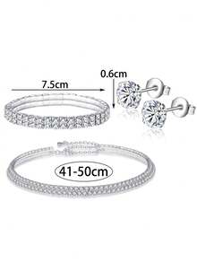 時尚、高貴奢華的婚禮/晚會風格嵌鑲項鍊、手鐲、耳釘珠寶套裝,用作女友/妻子的浪漫/驚喜禮物,或作為新娘/晚會配飾,創造優雅和驚喜 - 銀色 - 查看 10