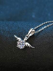 1pc Sweet And Versatile 925 Silver Zirconia Pendant Necklace Suitable For Daily Wear And Valentine's Day Gift For Women - Silver - View 1