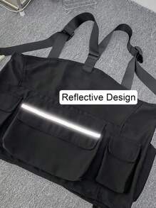 1入組工作服風格背心背包街頭迷戀者背包休閒胸包男女適用,尼龍胸掛袋情人節禮物尾包腰包黑色背心袋情人節禮物男士 - 黑色 - 查看 4