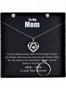 4 件銀色時尚奢華鍍銅 18k 鑲嵌和水鑽翼形心月項鍊、戒指、耳環套裝帶賀卡和禮品盒適合情人節、情侶、女朋友、最好的朋友,適合所有場合 - 銀色 - 查看 14