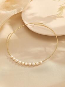 1pc Latest 2024 Faux Pearl Necklace With 14k Gold And Copper Wire For Women, Fashionable Birthday Party Gift - 10 Pearls - View 6