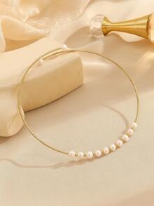 1pc Latest 2024 Faux Pearl Necklace With 14k Gold And Copper Wire For Women, Fashionable Birthday Party Gift - 10 Pearls - View 4