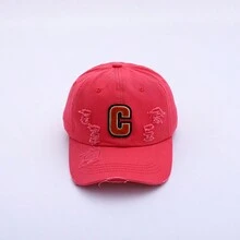 1pc Women'S Distressed Hole Letter Patchwork Baseball Cap With Sun Protection, Street Hip-Hop Style - Pink - View 1