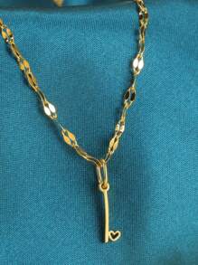 1pc Simple Stainless Steel 26 English Alphabet Pendant Necklace, Ideal Gift For Friends - Yellow Gold - View 8