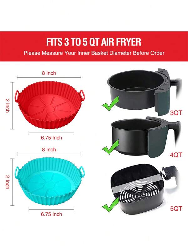 2pcs Air Fryer Silicone Liner, 8 Inch NonStick Reusable Air Fryer