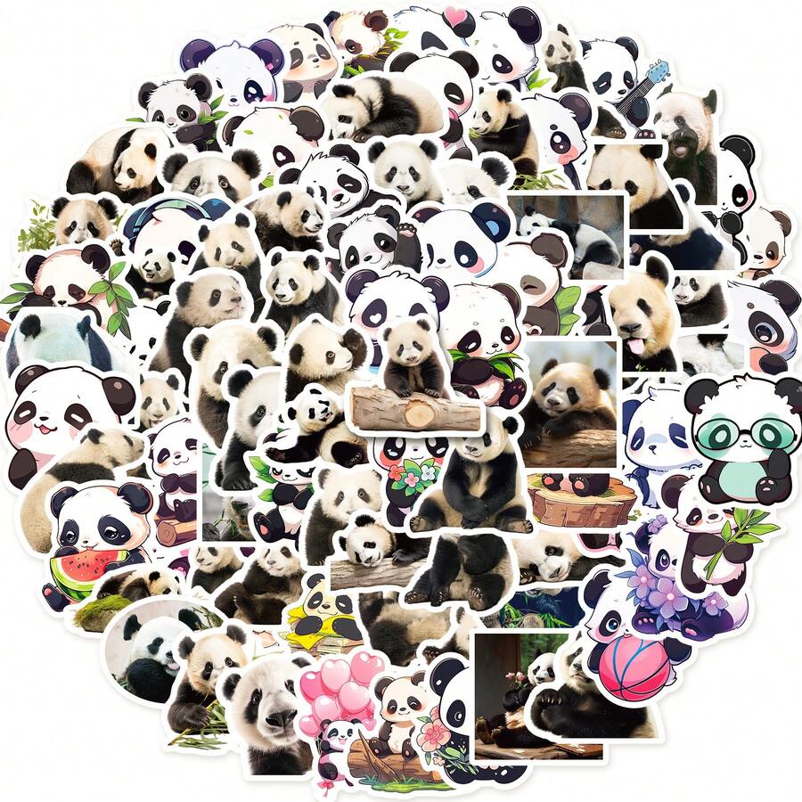 100入組熊貓貼紙,可愛的熊貓乙烯基防水貼紙,適用於創意相簿筆記本電腦行李箱,卡通貼紙適用於學生青少年成年人 - 黑與白 - 查看 1