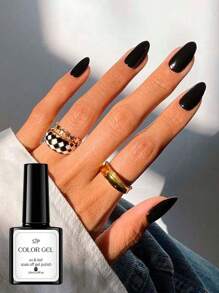 1 Bottle 10ml Black Gel Nail Polish, French Manicure Nail Polish, Y2K Nails, Nail Gel, Removable UV Gel Nail Polish, Nail Salon DIY Manicure Set, Black Nail Polish, Halloween Nails, Removable UV Gel Nail Polish Set, Christmas Manicure Gift, For Women - Black - View 5