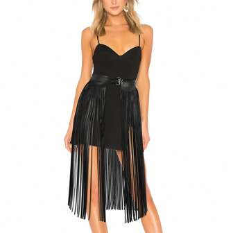 1PC Women Y2K Hottie Maillard PU Leather Fringed Leather Skirt Tassel Wrap For Party Rave Festival Outfit Dance Daily