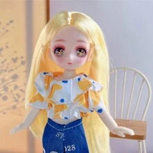 新品23公分卡通角色星眸娃娃,7點bjd活動關節,非常適合兒童玩具、自製娃娃玩具、女孩生日、情人節和萬聖節禮物。 - 黃色 - 查看 3