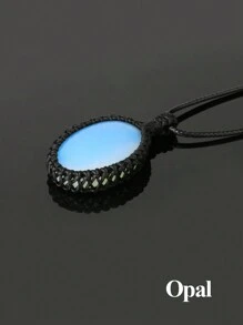 1個橢圓自然石項鍊水晶項鍊,繩套裝自然石英項鍊,適用於女士男士編織靈性飾品 - Necklace - 查看 16