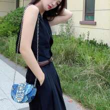 復古鱷魚新月形鞍包,金屬光澤宴會鑽石手提斜背包,派對夜晚必備 - 藍色 - 查看 10