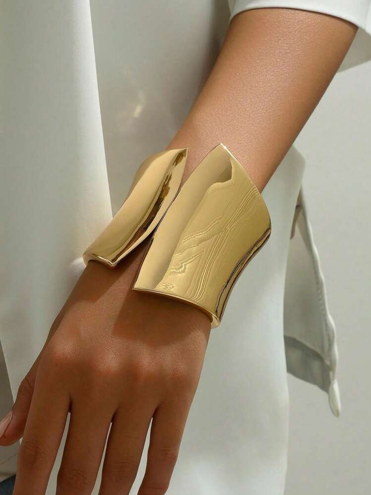 1pc Fashionable Exaggerated Geometric Pure Shiny Surface Zinc Alloy Wide Cuff Bracelet Suitable For Valentine s Day Party Elegant Daily Commute Beach Vacation Street Snap And Business Gifts For Women ...
