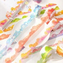 1入組雲紋漸變色和紙膠帶,適用於日誌打卡,可愛的雲朵設計黏著紙 - 彩色 - 查看 3