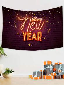 1片2024年快樂新年攝影背景用涤纶織物製成,黑金煙火背景,適合室內外卧室客廳裝飾,並附設免費安裝工具包