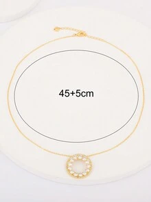 ouchuang 1套情人節18k金鍍白色鋯石耳針和項鍊套裝,女性迷人的珠寶禮物,適用於約會之夜 - 金黃色 - 查看 10