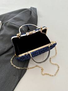豪華鑲鑽晚宴包鏈帶女款,情人節理想禮物,可作手提包、肩包或斜揹包使用 - 藍色 - 查看 9