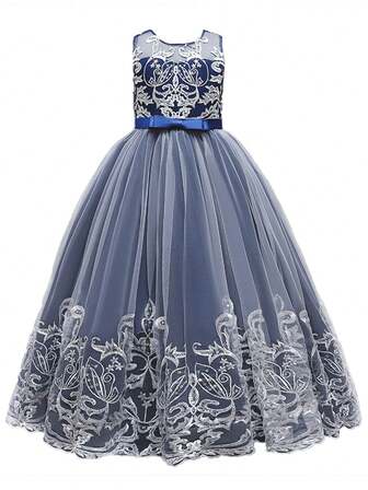 年轻女孩蕾丝连衣裙，适合花童、伴娘、生日派对、节日、婚礼、舞会、毕业典礼、夏季晚礼服