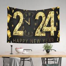 1pc Polyester New Year Tapestry For Living Room, Bedroom, Office, Home Decoration, Party Decoration, With Free Installation Kit - Multicolor - View 4