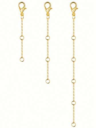 3pcs Gold Stainless Steel Extension Chain, Ideal For Jewelry Making Such As Bracelets And Anklets