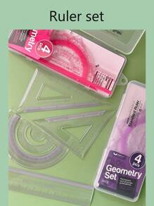 Student Drawing Set Ruler Plastic Straight Ruler Triangle Protractor Set Ruler Learning Stationery Plastic Box Set Ruler - Blue - View 5