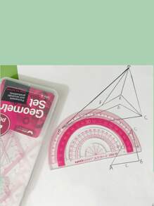 Student Drawing Set Ruler Plastic Straight Ruler Triangle Protractor Set Ruler Learning Stationery Plastic Box Set Ruler - Blue - View 2