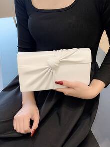 女士時尚的皮革扭結設計蓋子手拿包,白色新娘派對晚宴包鏈條款 - 白色 - 查看 5