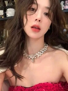 1pc Pearl Necklace For Women, High-End Rhinestone Decoration, Suitable For Wedding, Prom Or Other Formal Occasions - Silver - View 5