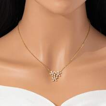 1入簡約時尚水晶鑲嵌美麗花朵吊墜項鍊,適用於送禮和日常穿著 - 花朵 - 查看 3