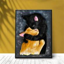 1入組壁畫帆布畫《抱抱貓》,黑色和橙色貓,貓藝術印花,兩隻貓的裝飾,貓的愛,貓主人禮物印刷畫不帶相框 - 黑色 - 查看 2