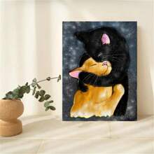 1入組壁畫帆布畫《抱抱貓》,黑色和橙色貓,貓藝術印花,兩隻貓的裝飾,貓的愛,貓主人禮物印刷畫不帶相框 - 黑色 - 查看 4