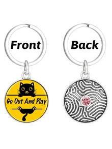 1入組裝男士創意鋅合金時尚雙面玻璃鑰匙扣,閃爍的紫色水晶&30mm玻璃貼紙,是禮物的理想選擇,適用於情人節的禮物,聖誕節的禮物 - 淡紫色 - 查看 5