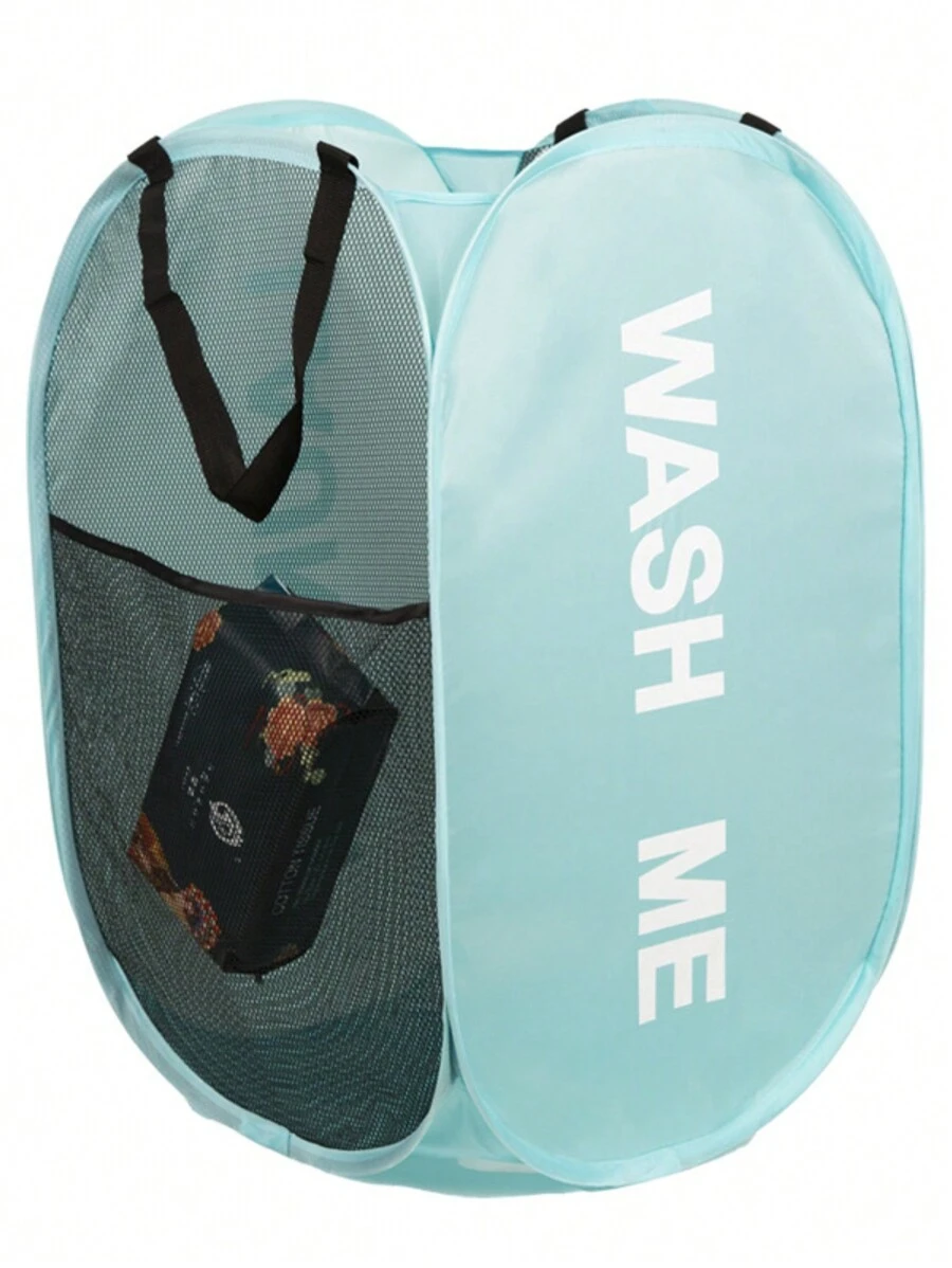 中號可折疊洗衣籃,時尚設計,網布玩具和髒衣服收納組織,適用於嬰兒和兒童 - 薄荷藍 - 查看 1