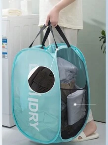 中號可折疊洗衣籃,時尚設計,網布玩具和髒衣服收納組織,適用於嬰兒和兒童 - 薄荷藍 - 查看 6