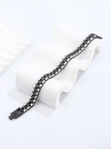 1pc Fashionable Business Style Stainless Steel Bracelet - Black - View 4