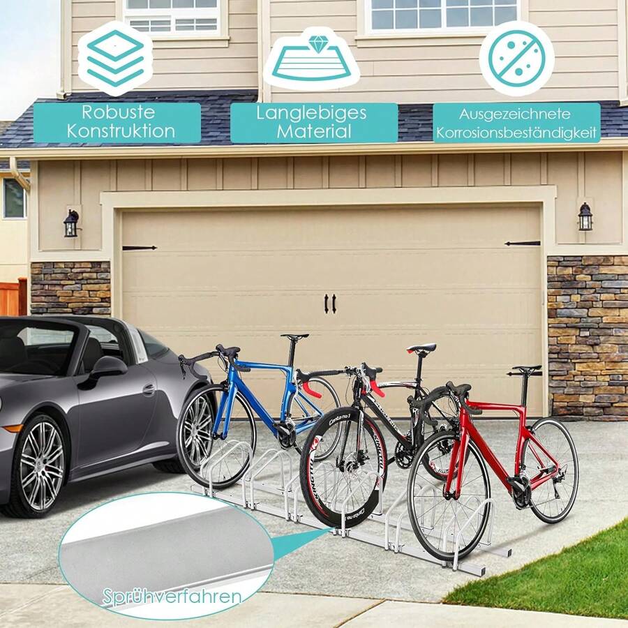 Bicycle Stand, Bike Stand, Stand Made Of Steel Tube, Rust-Proof, Corrosion-Resistant, Space-Saving, Floor And Wall Mounting, For Garage And Garden - Silver - View 1