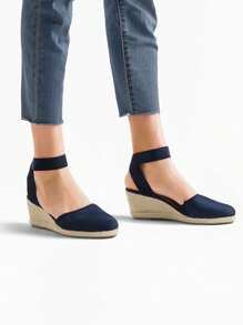 Women's Closed Toe Elastic Ankle Strap Espadrilles Vacation Outing Comfortable Commuting And Shopping Wedge Sandals Summer Shoes - 藏蓝色 - 查看 7