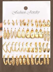 12-48 件优雅复古设计各式耳环套装，包括心形、花朵、波浪、扭曲、镂空、纹理、金属 C 形环，适合节日、度假、派对、约会、日常佩戴 - 金黃色 - 查看 8