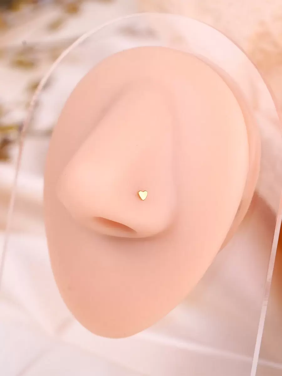 1 件时尚女士不锈钢心形鼻钉 - 金黃色 - 查看 1